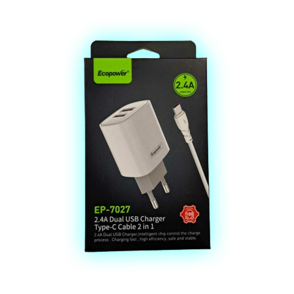 CARGADOR ECOPOWER EP-7027 2.4 DUAL USB TIPO-C 2 EN 1