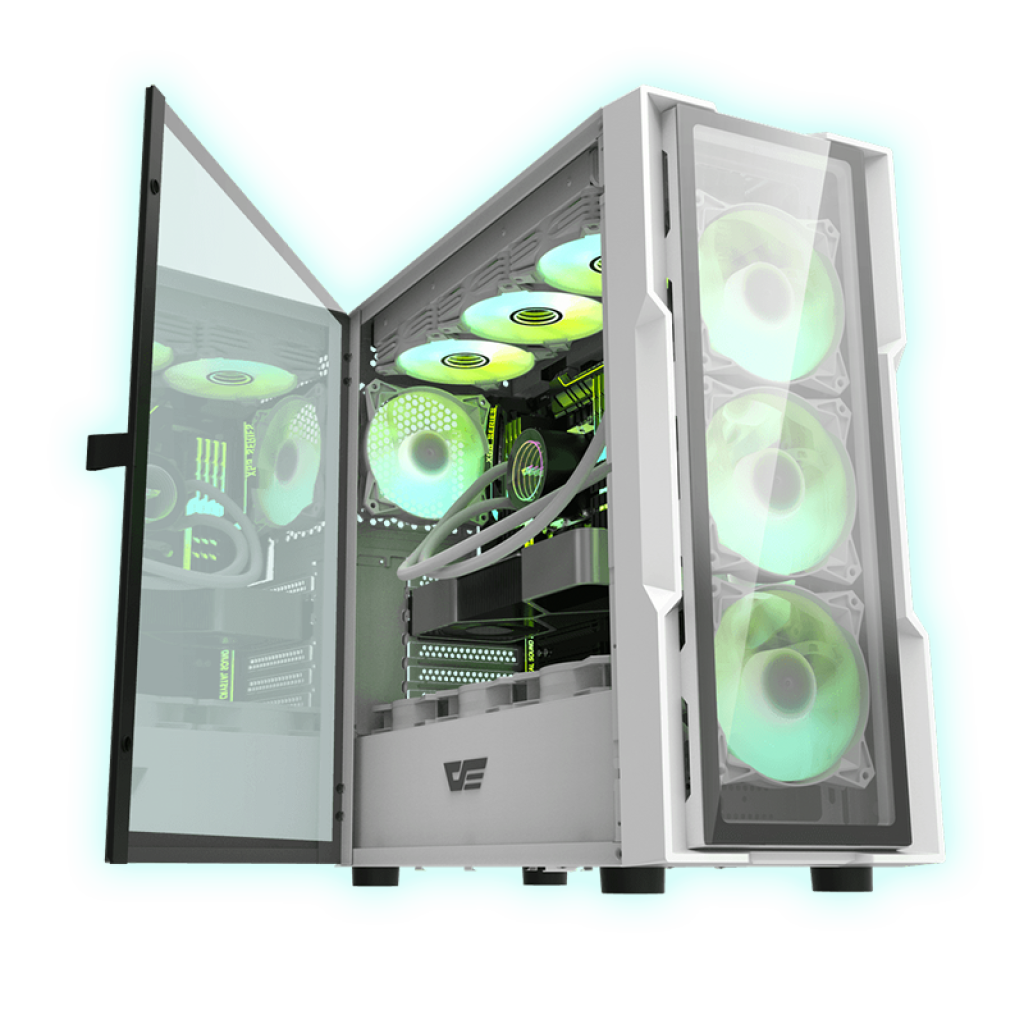 GABINETE GAMING DARKFLASH DK431 GLASS VIDRIO WHITE C/4 COOLER ARGB
