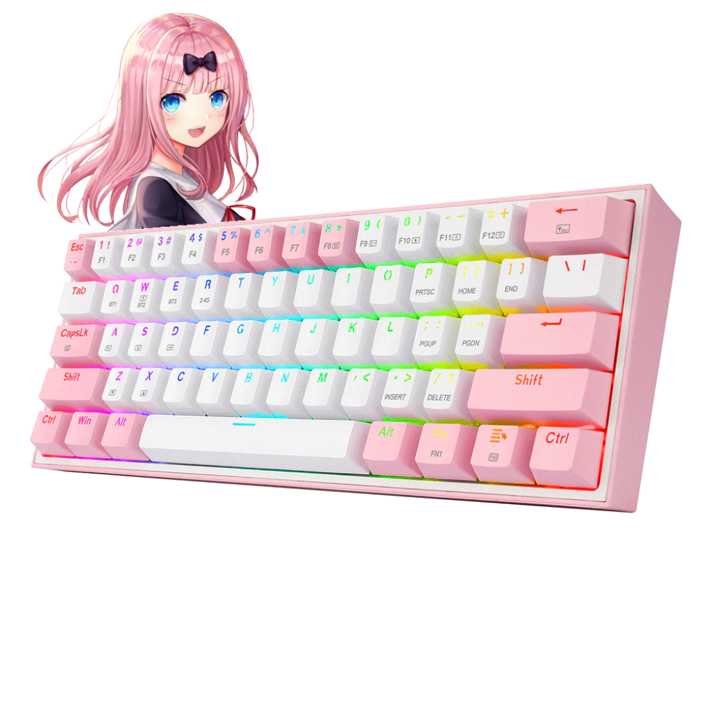 TECLADO MECANICO 60% REDRAGON FIZZ PRO WHITE/PINK RGB S/DP RED/BT/K616-RGB