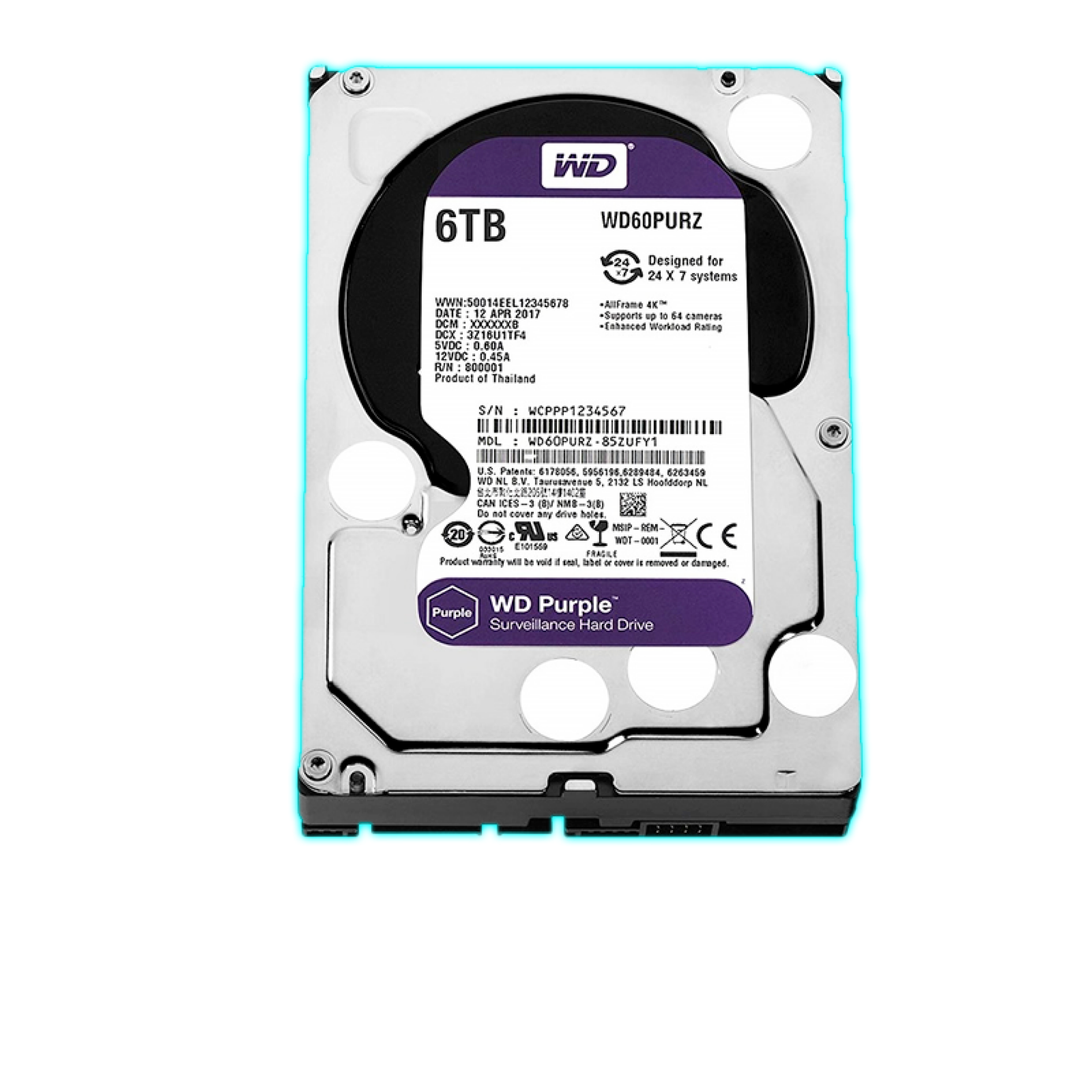 HDD (PC) 6TB 5700 RPM  WESTERN DIGITAL PURPLE WD60PURZ